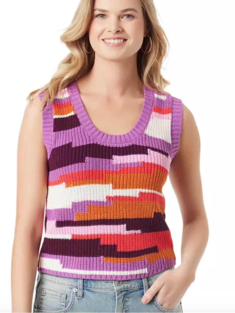 Jessica Simpson Purple Multi Colorblock V-Neck Knit Sweater Tank Size Medium